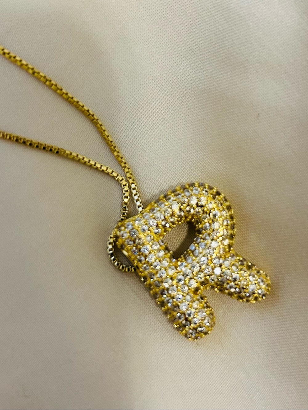 Gold Pavé Crystal 'R' Initial Necklace - Sparkling Gold Letter Pendant